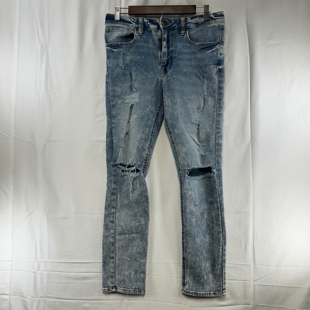 No Boundaries Jeans Mens 32x32 (30x29) Light Blue Acid Wash Distressed Slim Fit